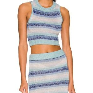 Lovers and Friends Sunset Crop Sweater (medium) in Blue Stripe